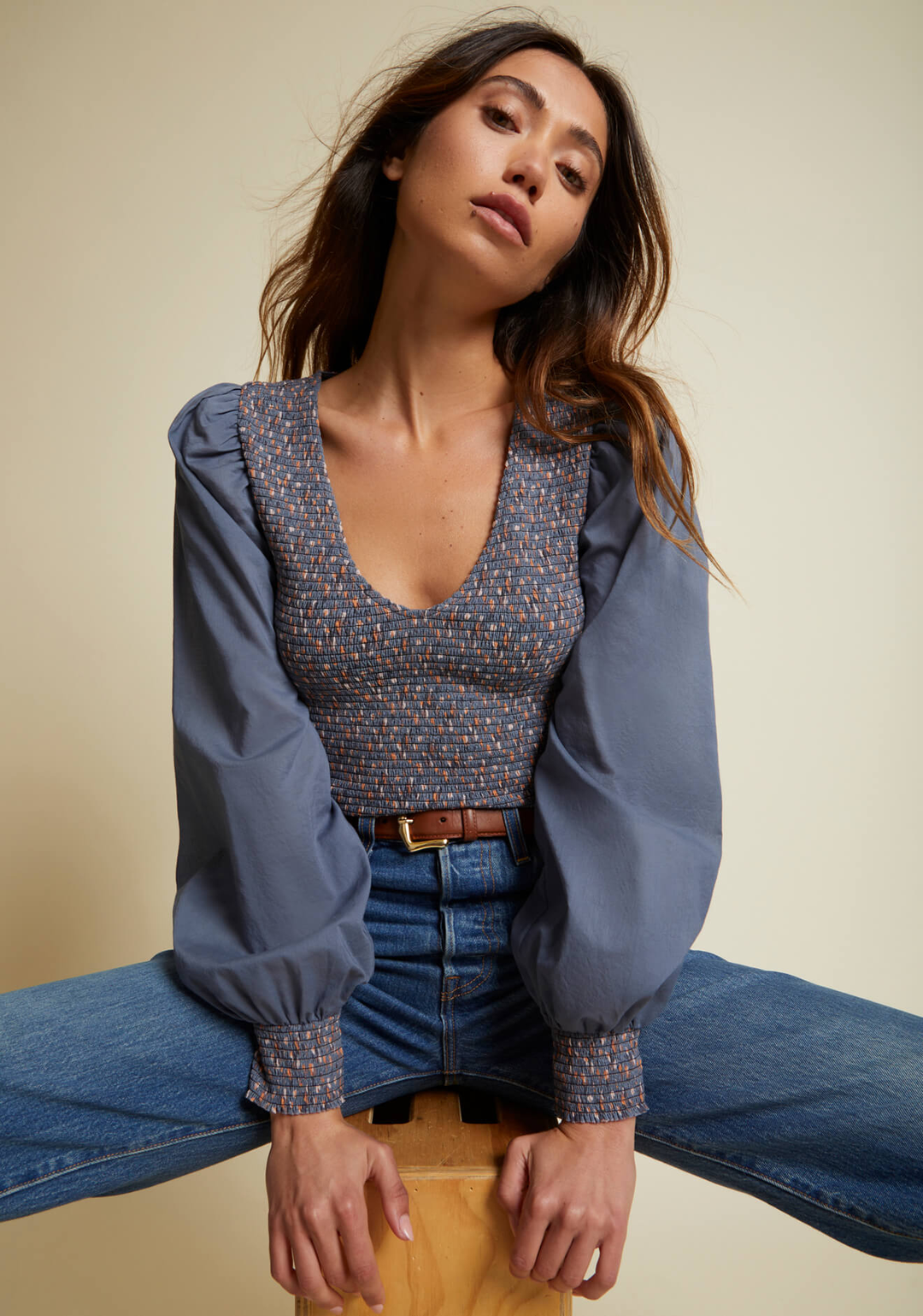 Nation LTD - Della Smocked Combo Tee in It Girl
