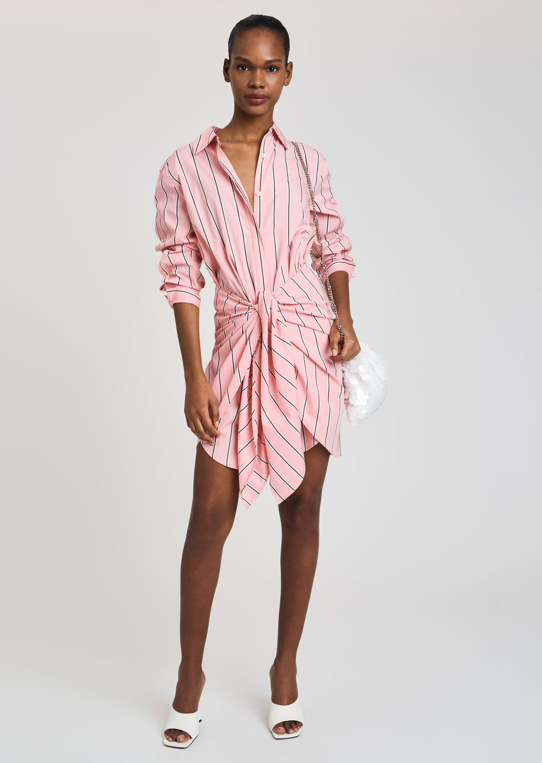 Derek Lam 10 Crosby - Charlotte Tie Waist Shirt Dress in Pink Multi Dresses