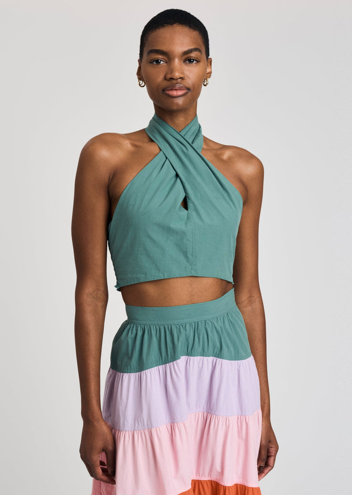 Derek Lam 10 Crosby - Chaya Halter Crop Top in Jade Tops