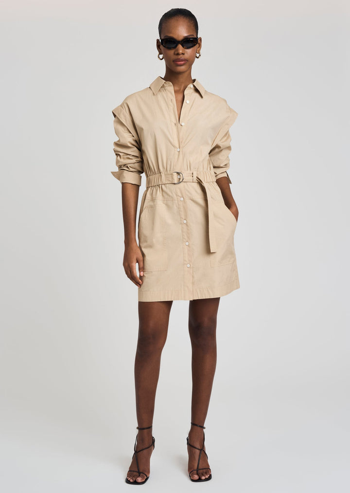 Derek Lam 10 Crosby - Hadley Ruched Sleeve Shirt Dress in Light Khaki Dresses