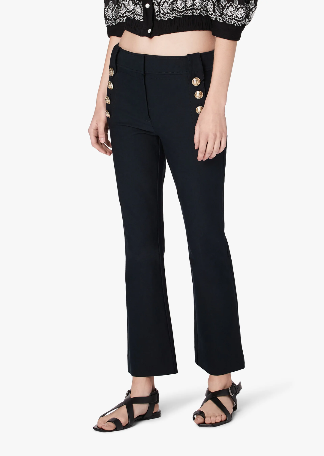 Derek Lam 10 Crosby - Robertson Cropped Flare Trouser w/ Sailor Buttons in Midnight
