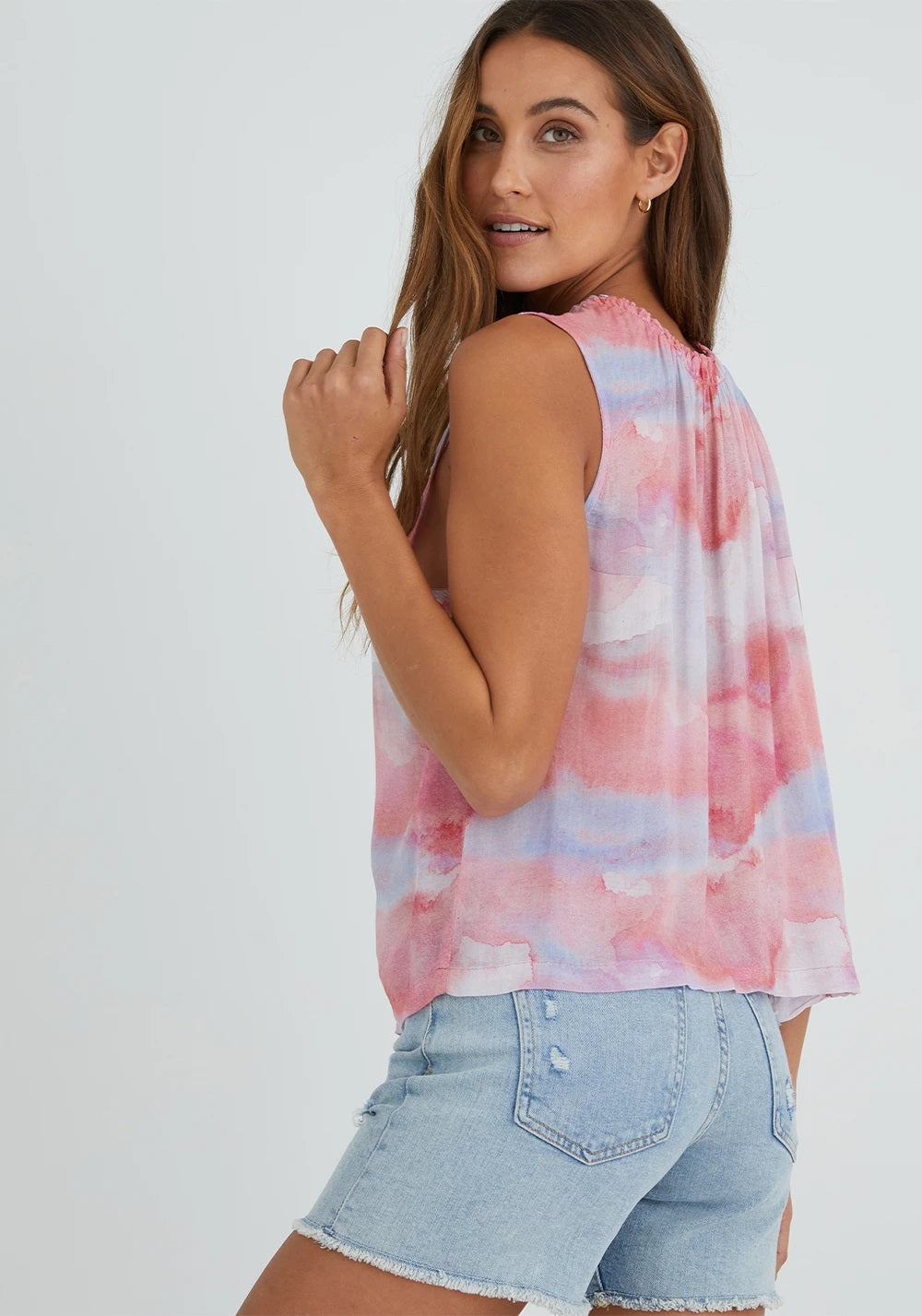 Bella Dahl - Smocked Neck Blouse in Desert Abstract Print