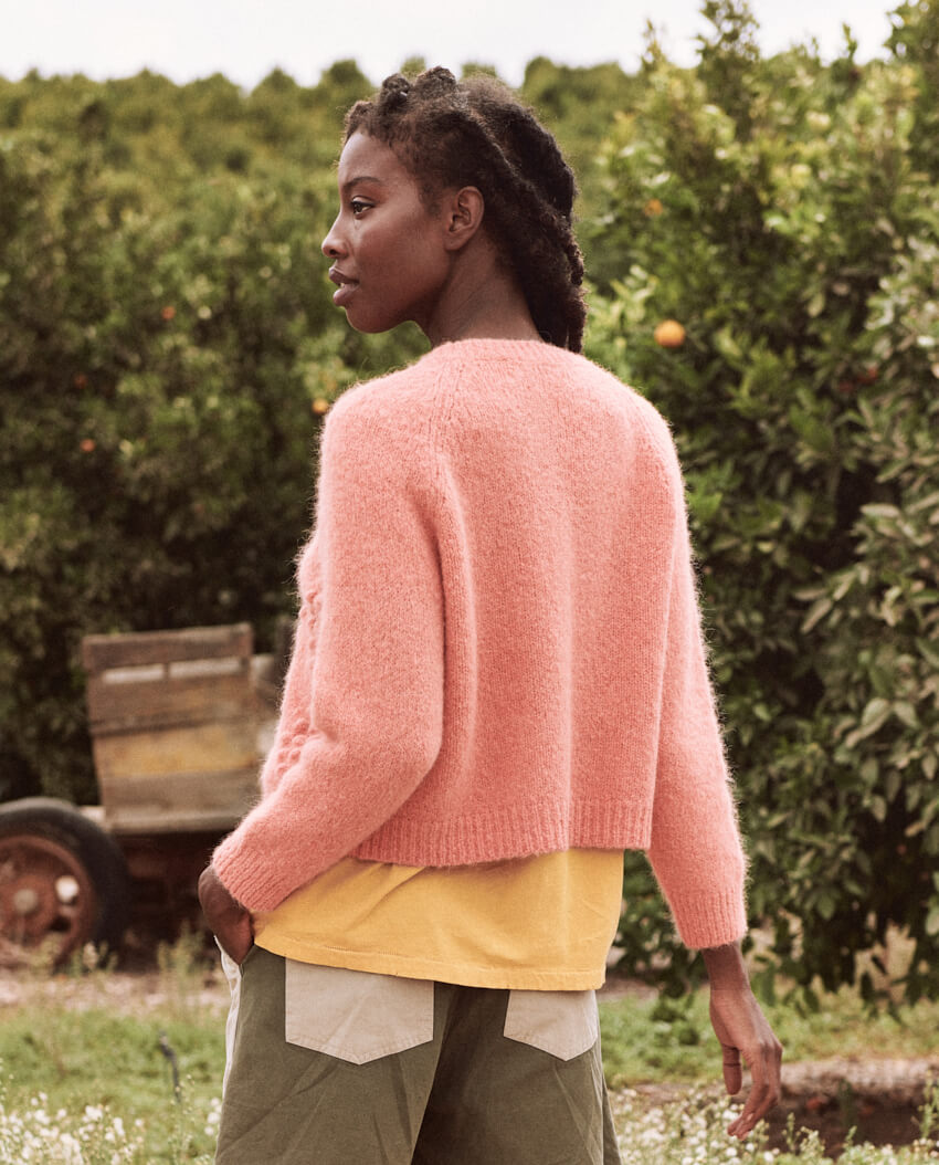 The Great - The Diamond Bobble Cardigan in Bright Rouge