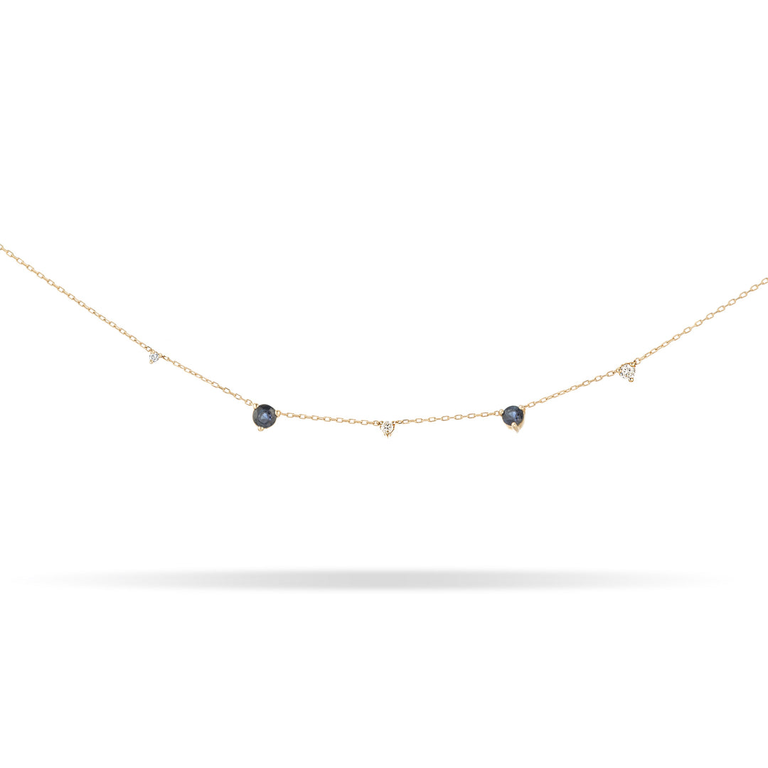 Adina - Diana Sapphire + Diamond Amigos Station Necklace in Y14k Jewelry