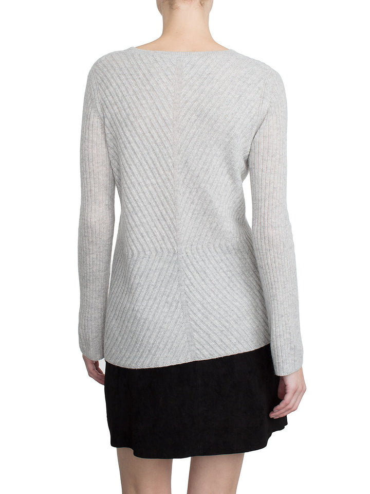 White + Warren Directional Rib Vneck Silver Heather at Blond Genius - 3