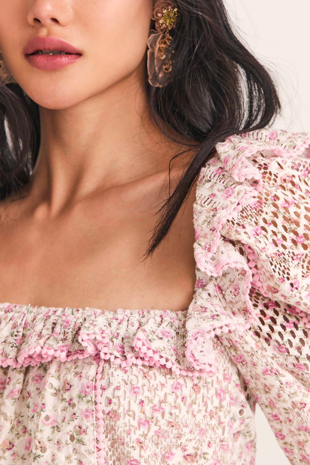Love Shack Fancy - Dorabella Crop Top in Petunia Pink