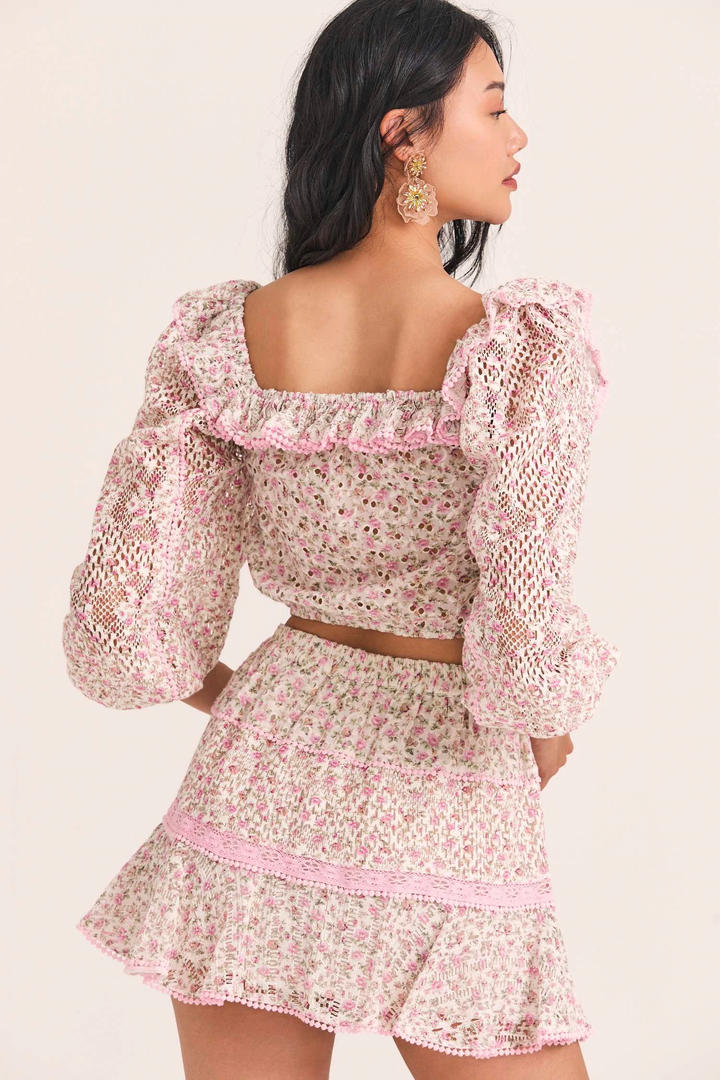 Love Shack Fancy - Dorabella Crop Top in Petunia Pink