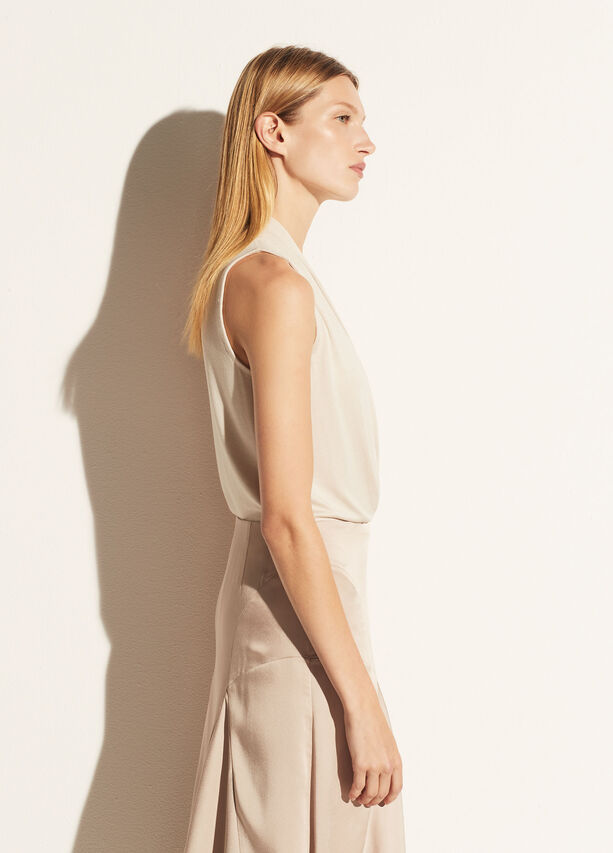Vince - Draped Halter Neck Bodysuit in White Sand