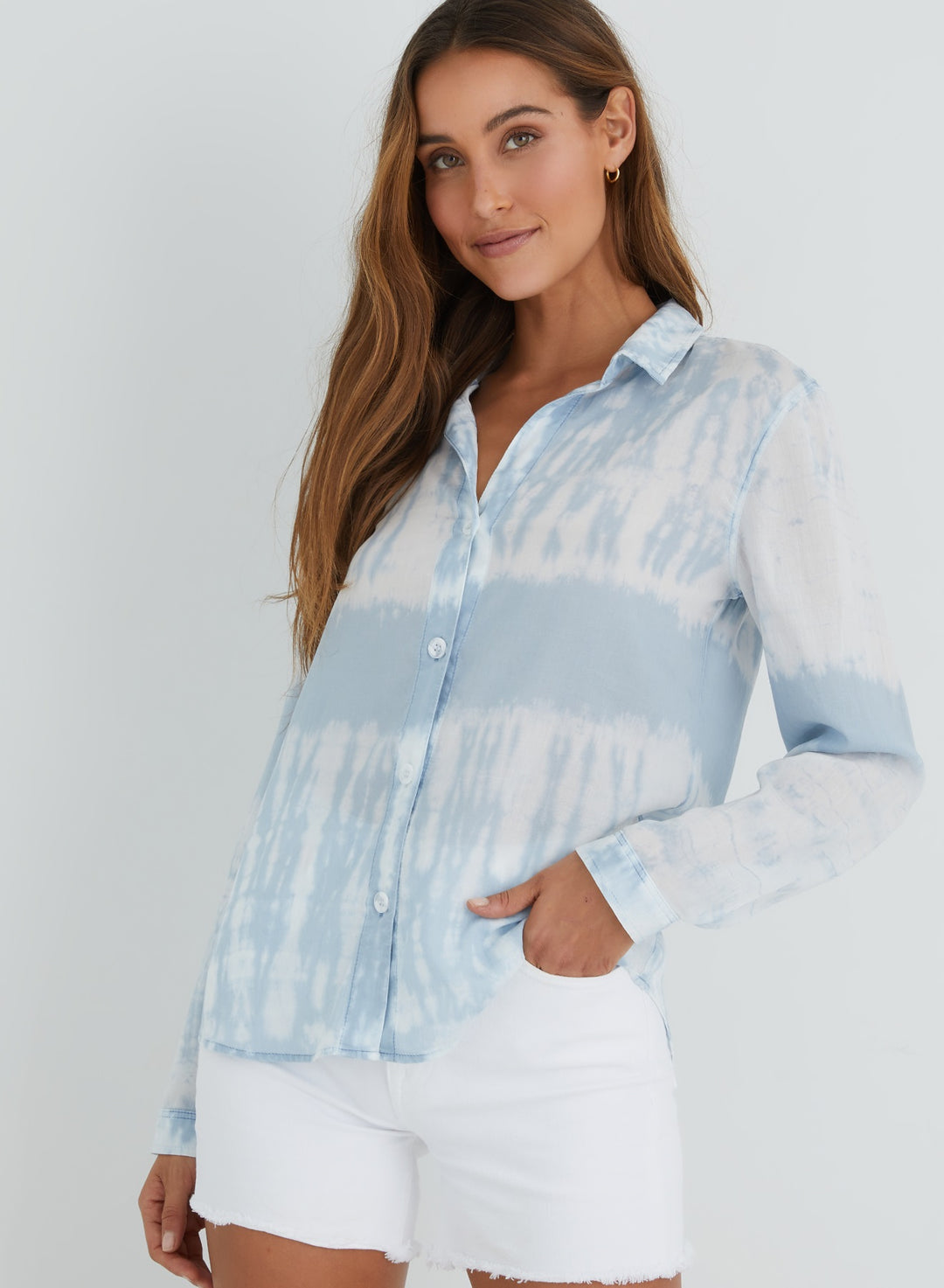 Bella Dahl - Easy Button Down Shirt in Oasis Blue Tie Dye