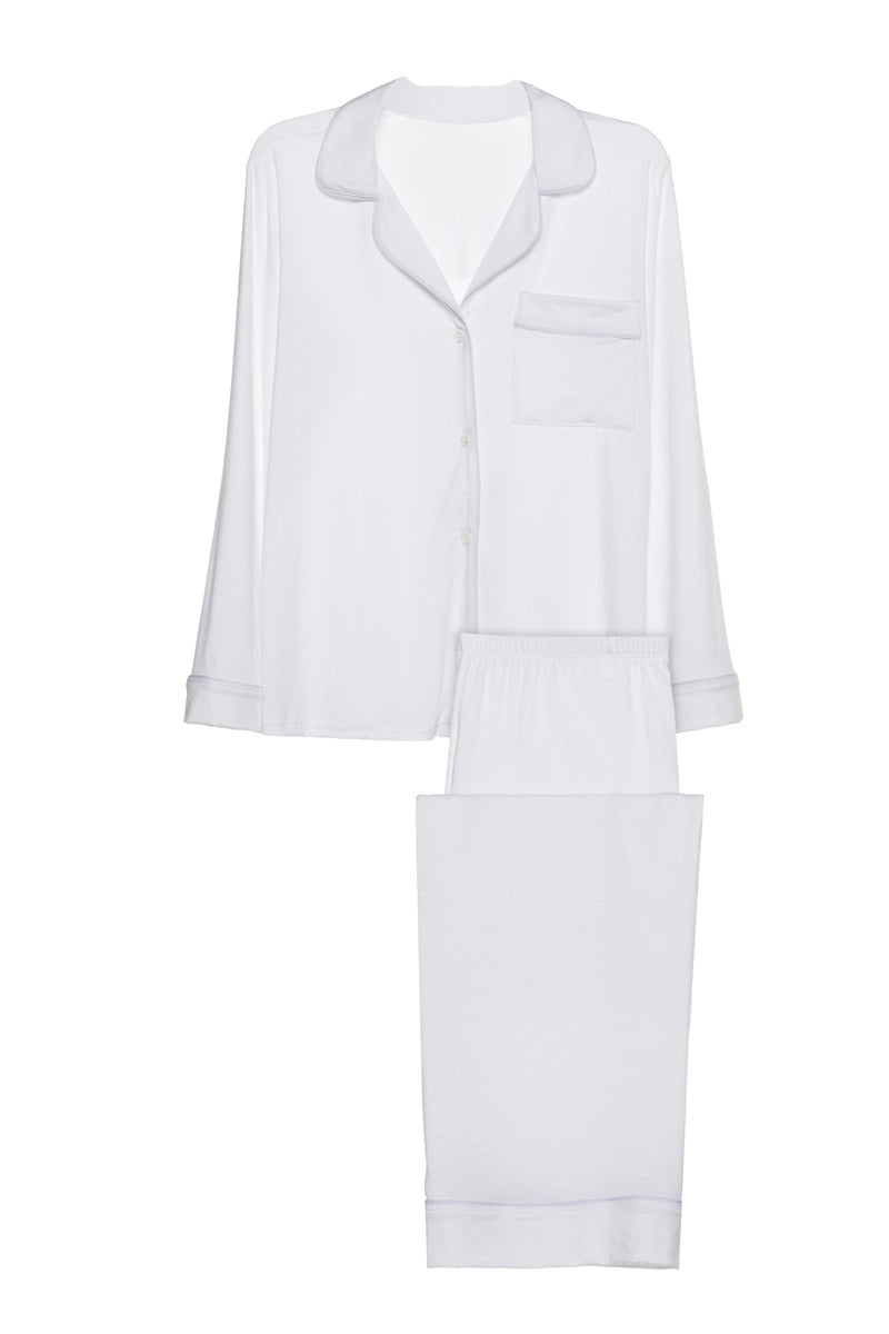 Eberjey - Gisele Long PJ Set in White/Water Blue