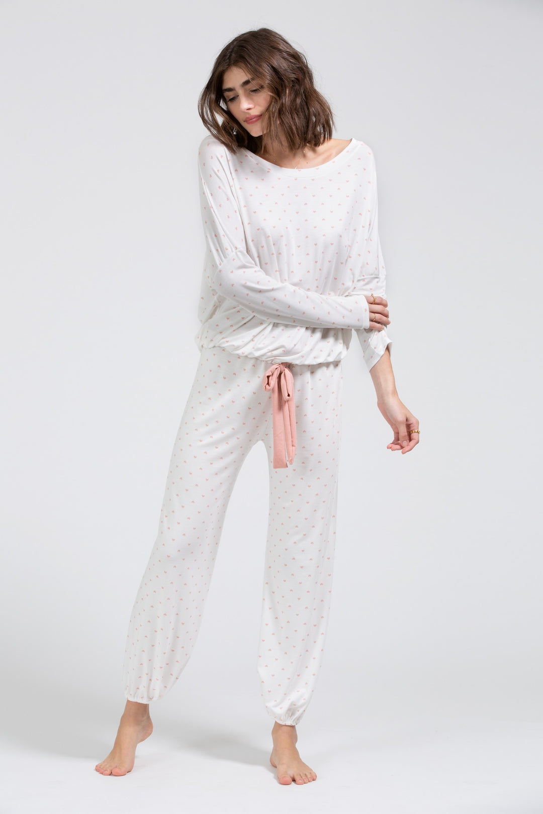 Eberjey - Gisele Printed The Slouchy Set in Off-White/Rose Tan Pajamas