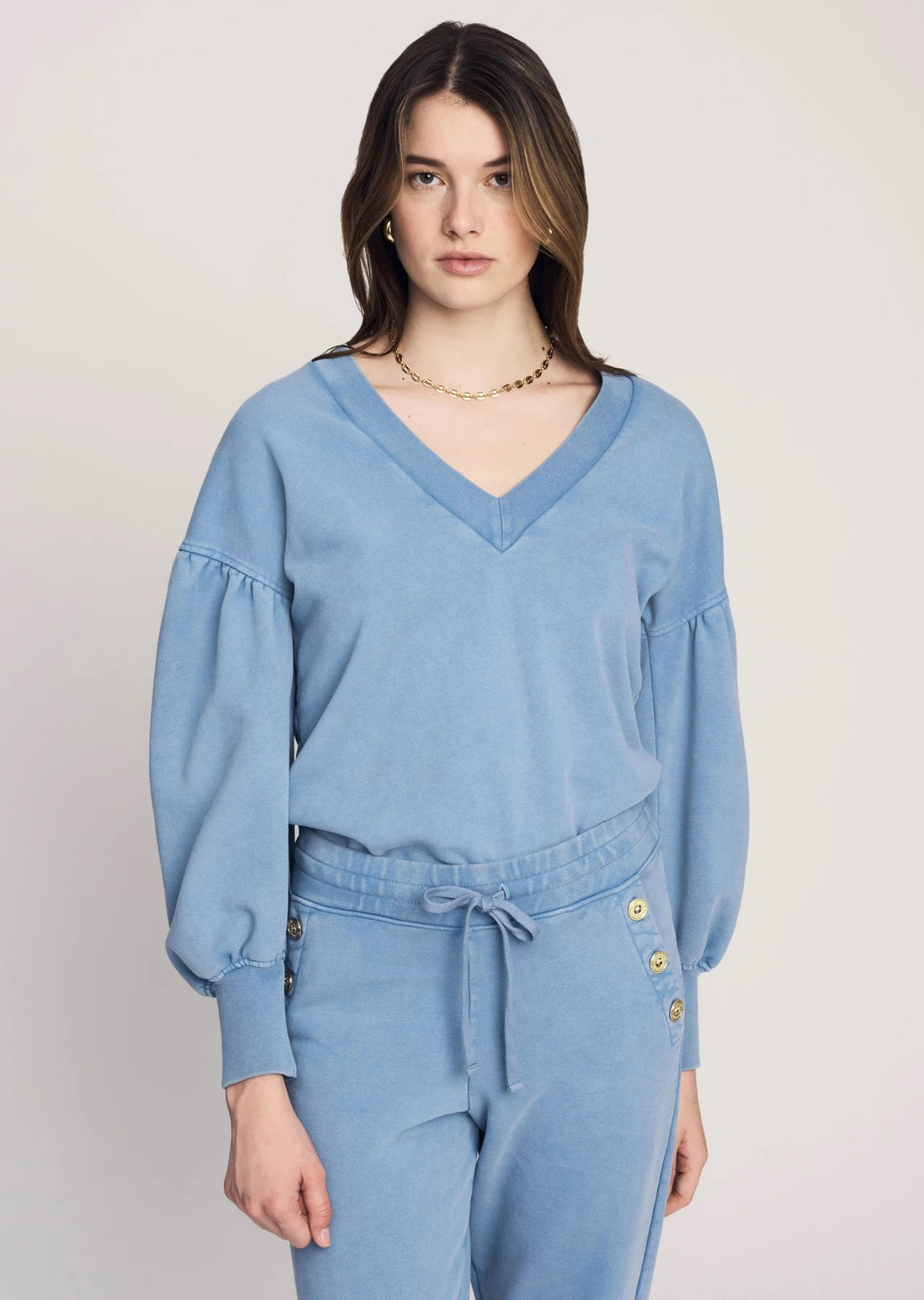 Derek Lam 10 Crosby - Edie V-Neck Sweatshirt in Deep Blue