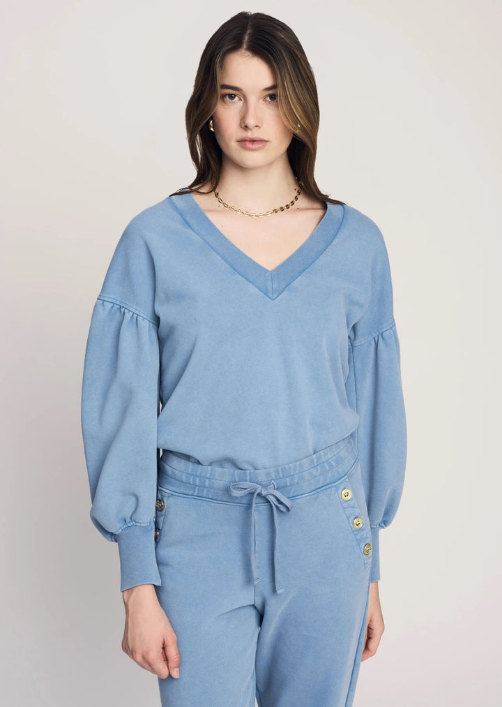 Derek Lam 10 Crosby - Edie V-Neck Sweatshirt in Deep Blue