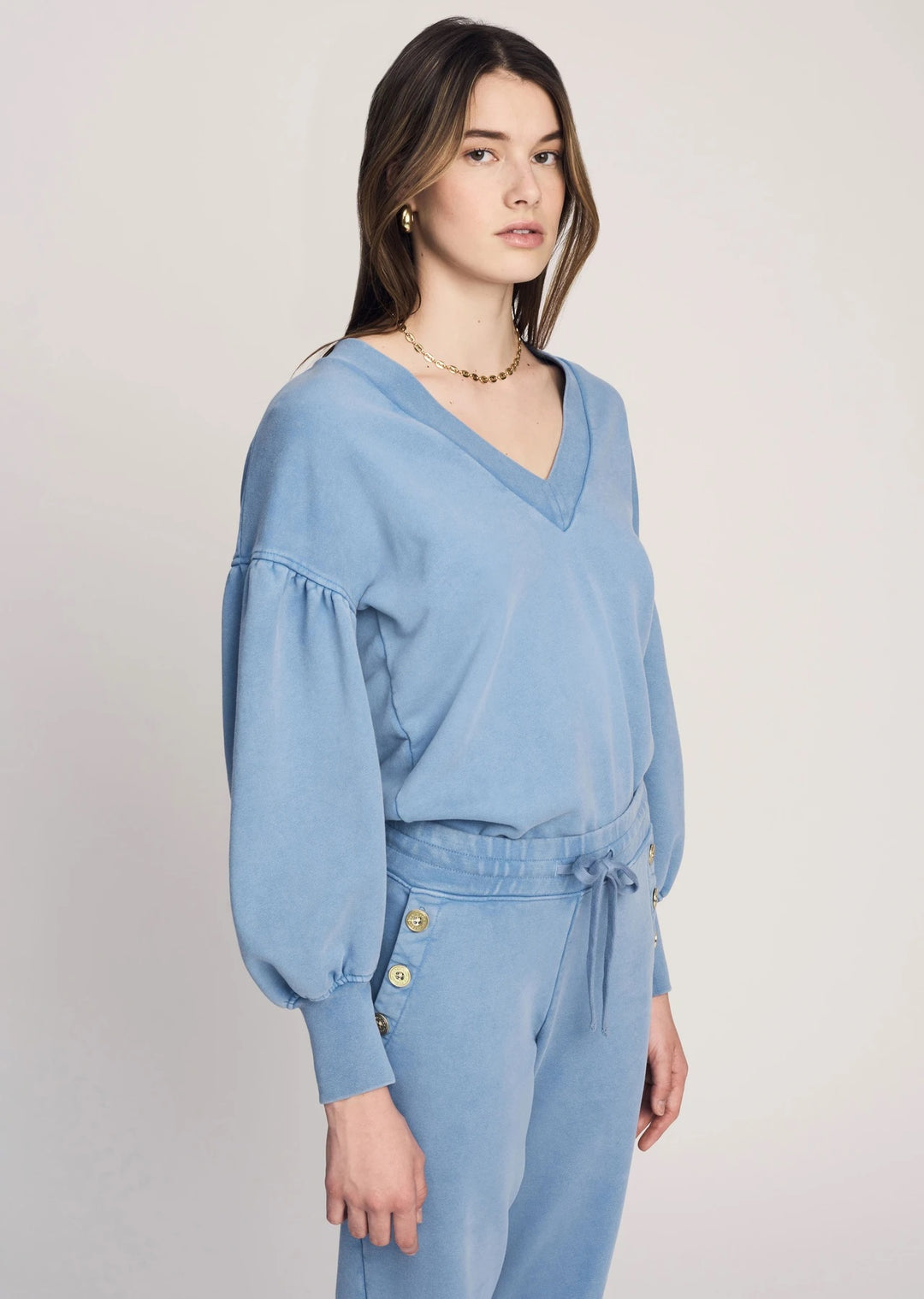 Derek Lam 10 Crosby - Edie V-Neck Sweatshirt in Deep Blue