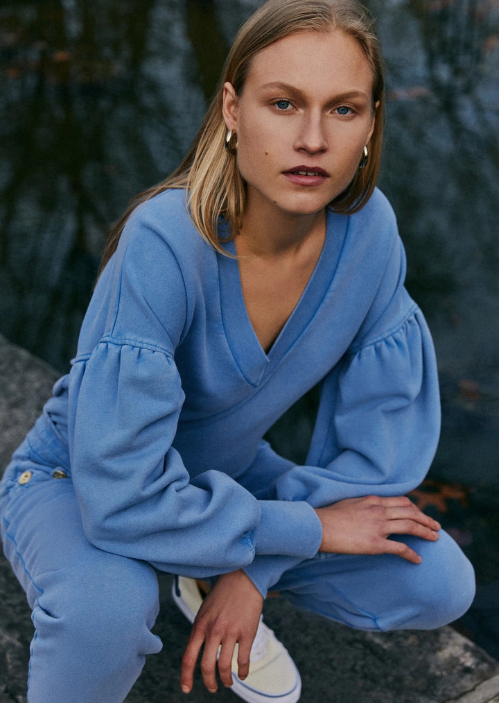 Derek Lam 10 Crosby - Edie V-Neck Sweatshirt in Deep Blue