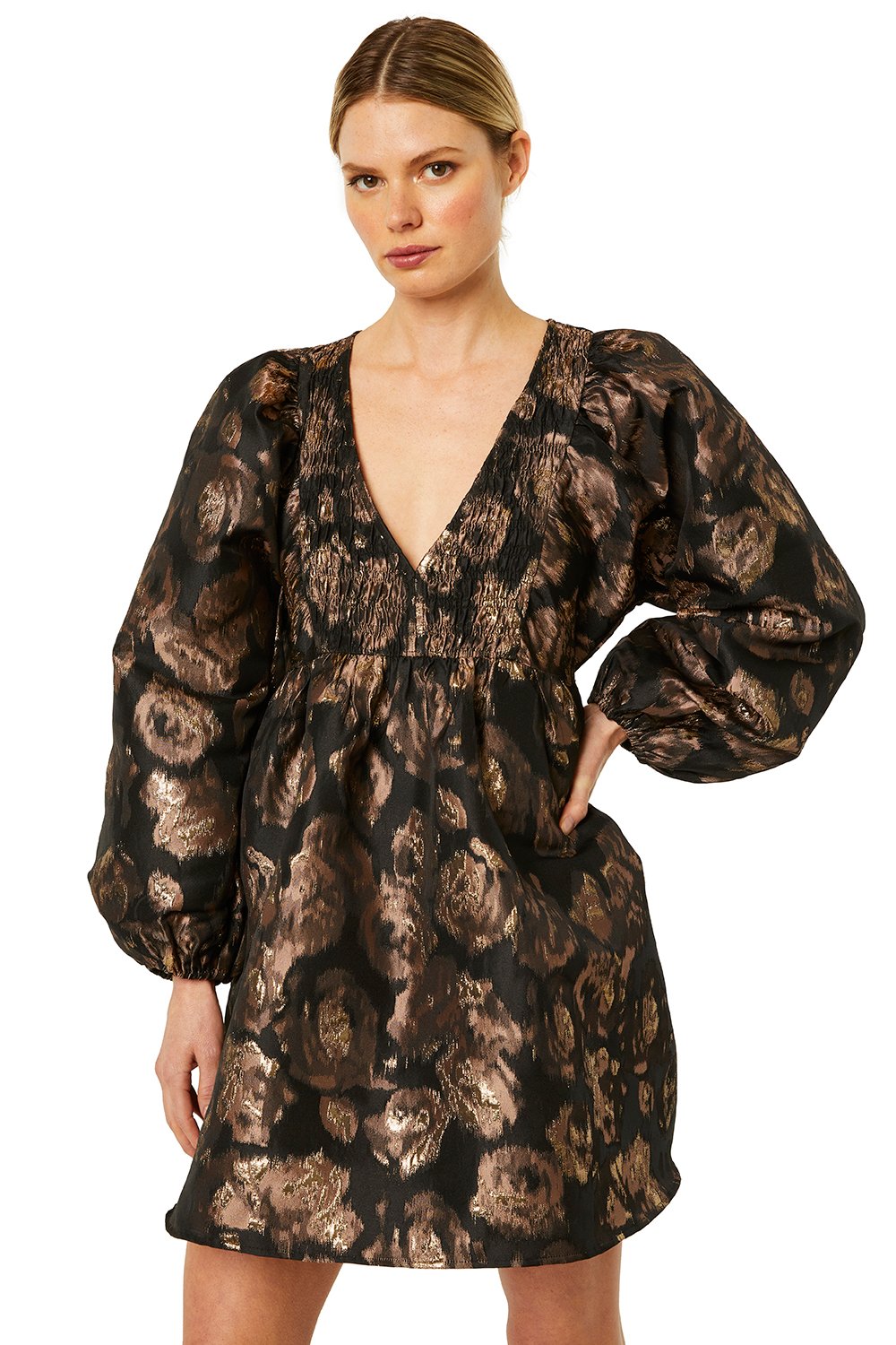 Misa - Edie Dress in Rose Gold Jacquard