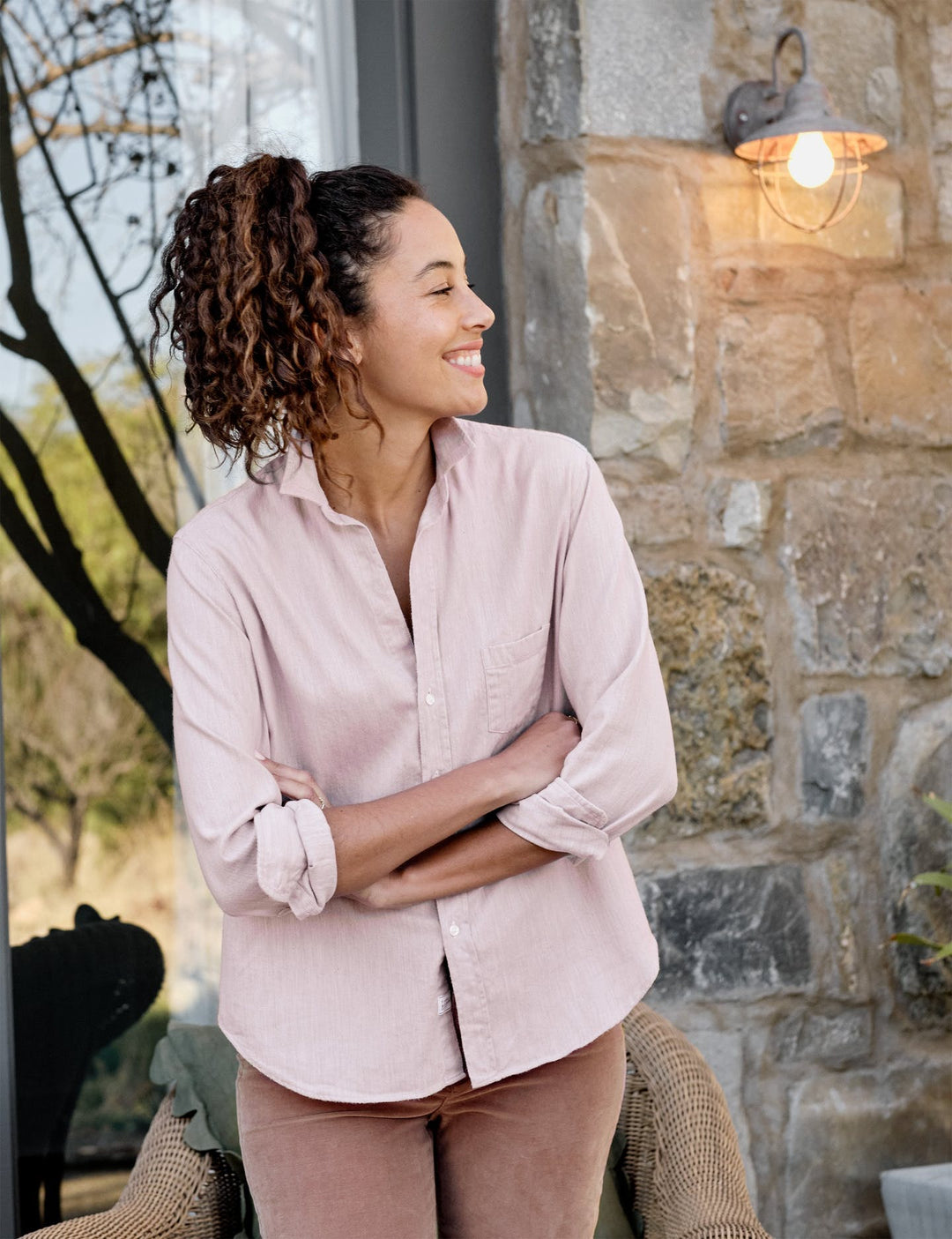 Frank & Eileen - Eileen Woven Button Up in Melange Pink/Grey