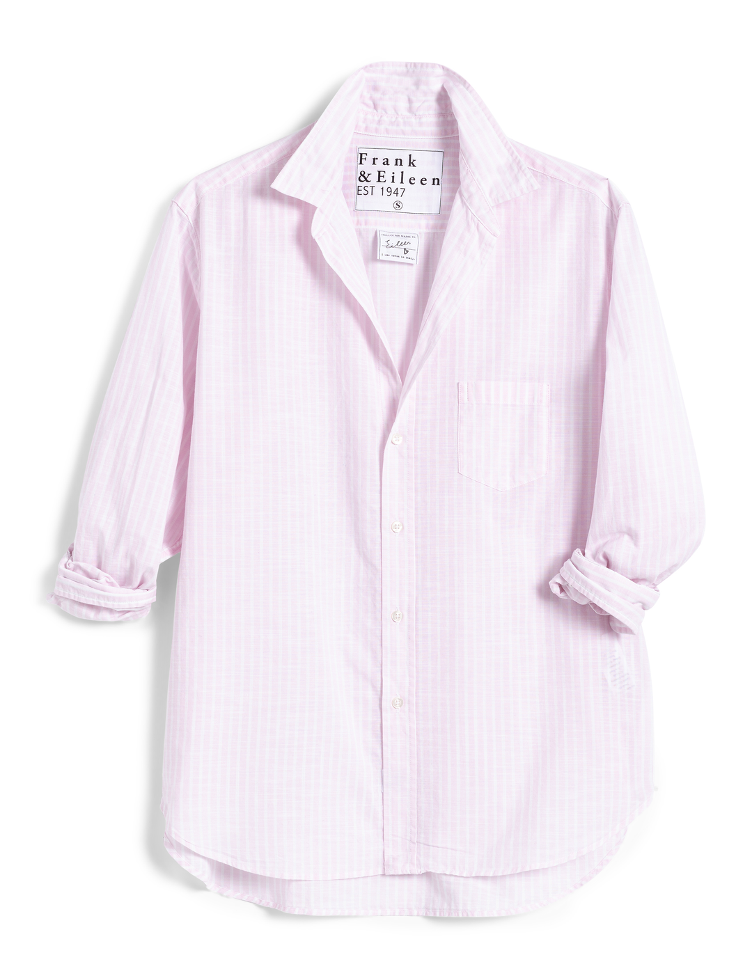 Frank & Eileen - Eileen Woven Button Up in Soft Pink, White Stripe