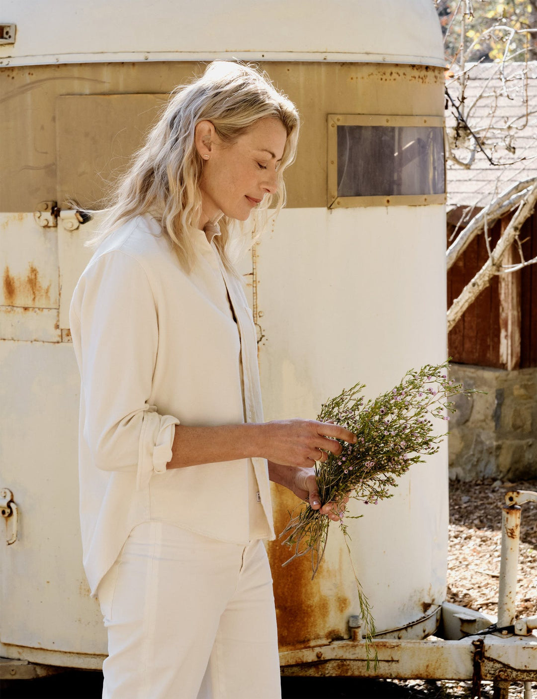 Frank & Eileen - Eileen Woven Button Up in Winter White