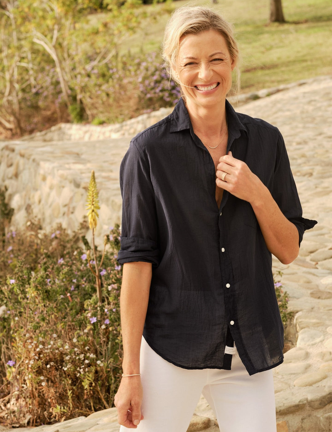 Frank & Eileen - Eileen Woven Button Up in Black Voile