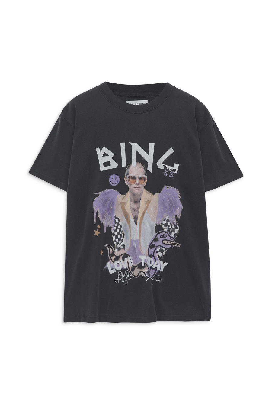 Anine Bing - Lili Tee AB x TO x iscreamcolour Elton John in Washed Black
