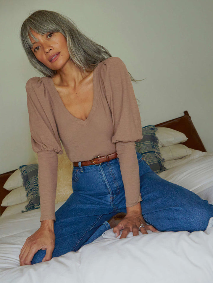 Nation LTD - Emilia Drama Sleeve V-Neck in Sahara