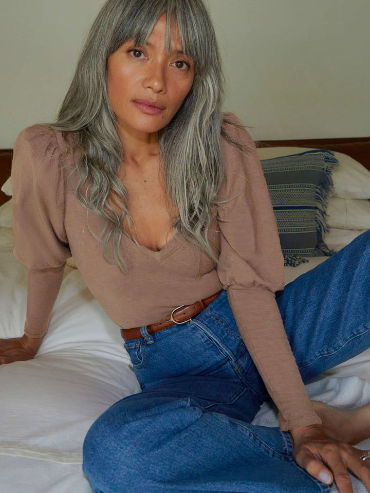 Nation LTD - Emilia Drama Sleeve V-Neck in Sahara