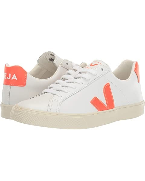 Veja Sneakers - Esplar Logo Leather Extra White Orange Fluo
