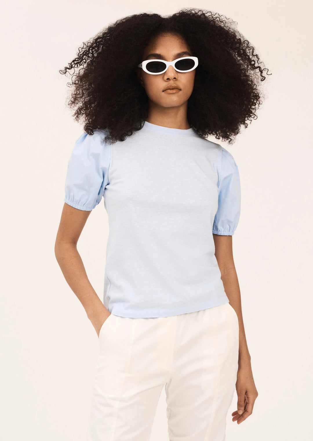 Derek Lam 10 Crosby - Eva Puff Sleeve Tee in Pale Blue