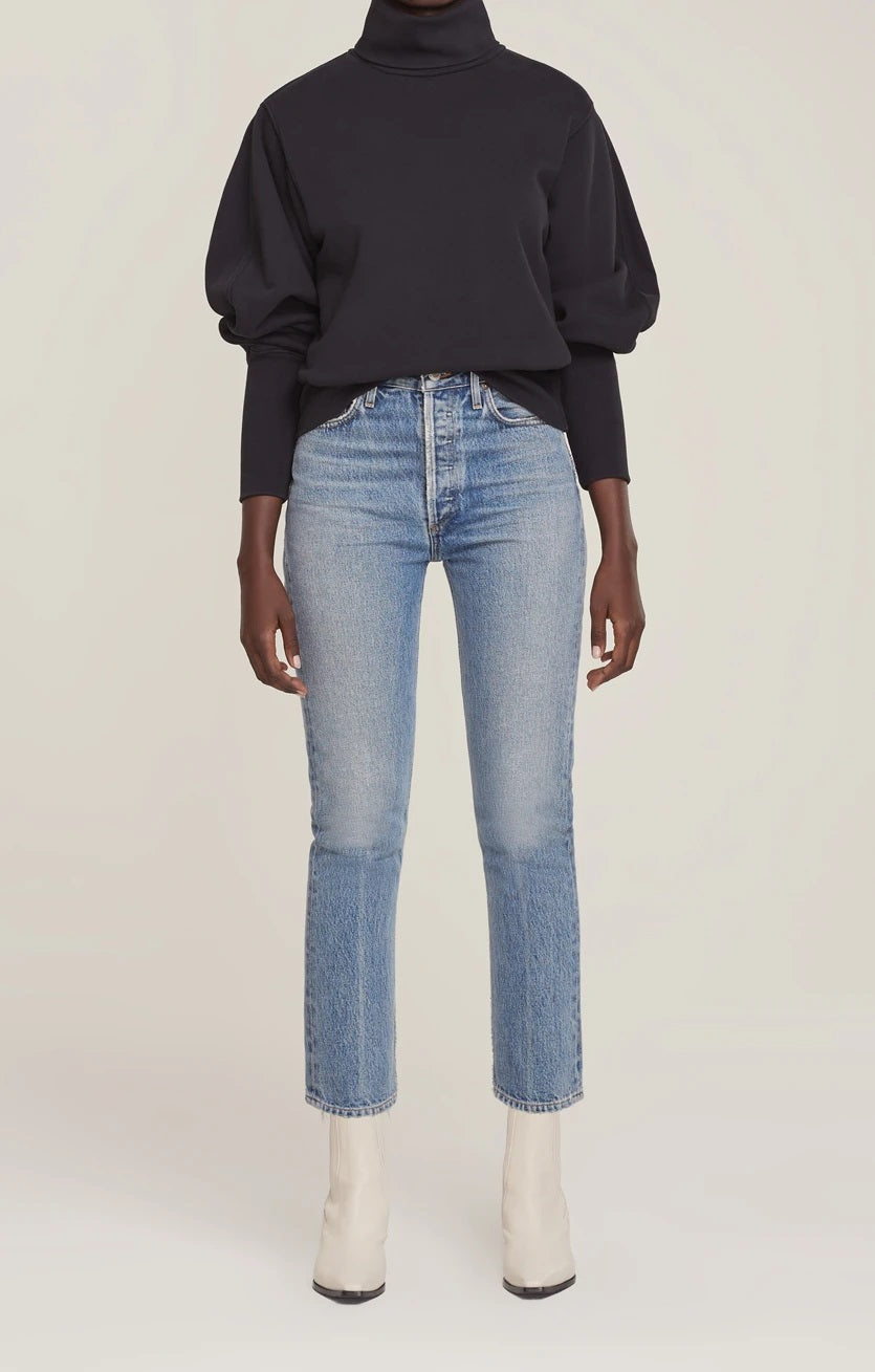AGoldE - Extended Rib Turtleneck Sweatshirt in Black