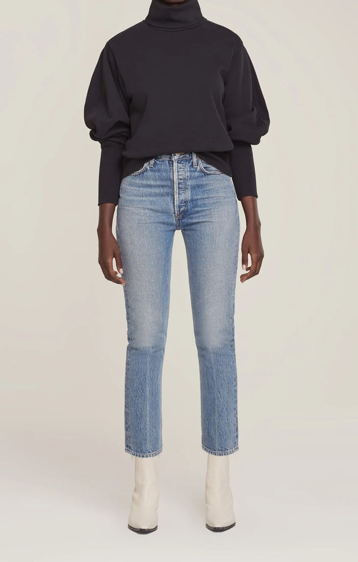AGoldE - Extended Rib Turtleneck Sweatshirt in Black