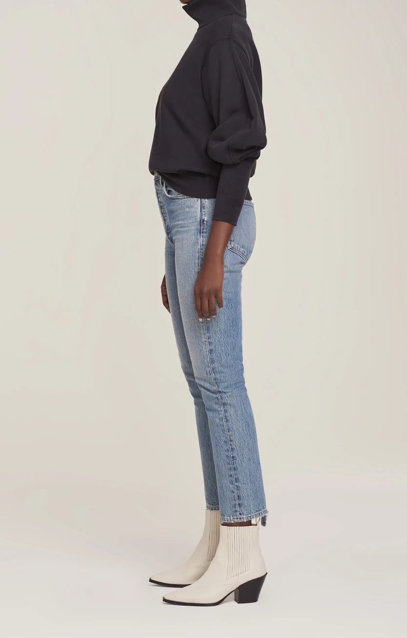 AGoldE - Extended Rib Turtleneck Sweatshirt in Black