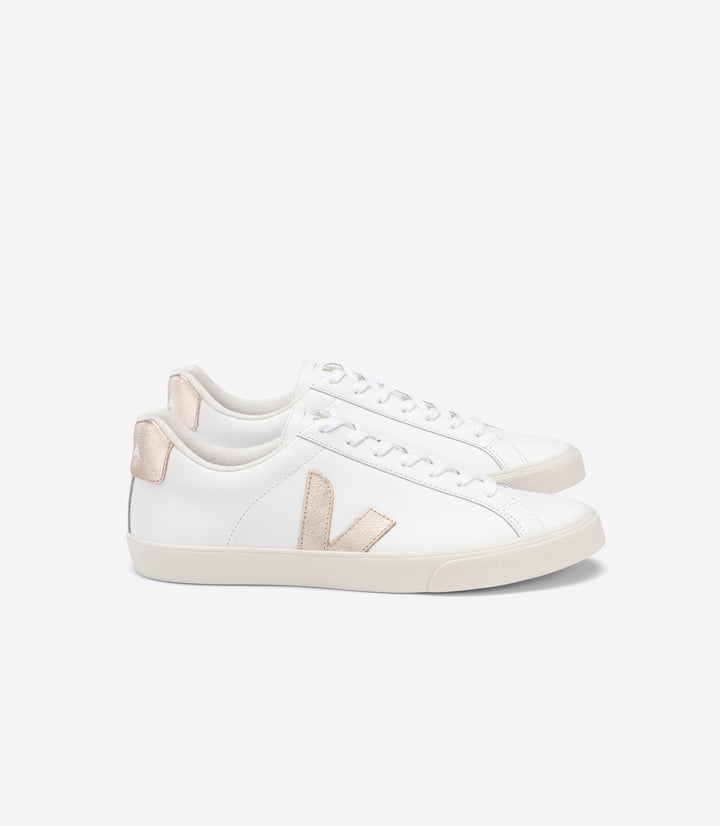 Veja - Esplar Logo Leather Sneakers in Extra-White Platine
