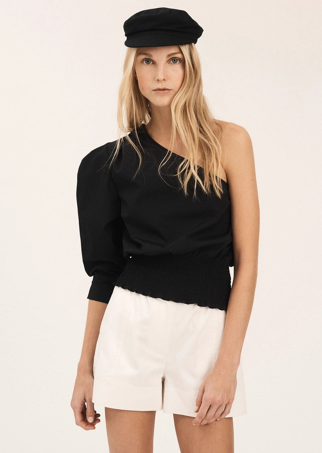 Derek Lam 10 Crosby - Fargo One Shoulder Smock Waist Blouse in Black