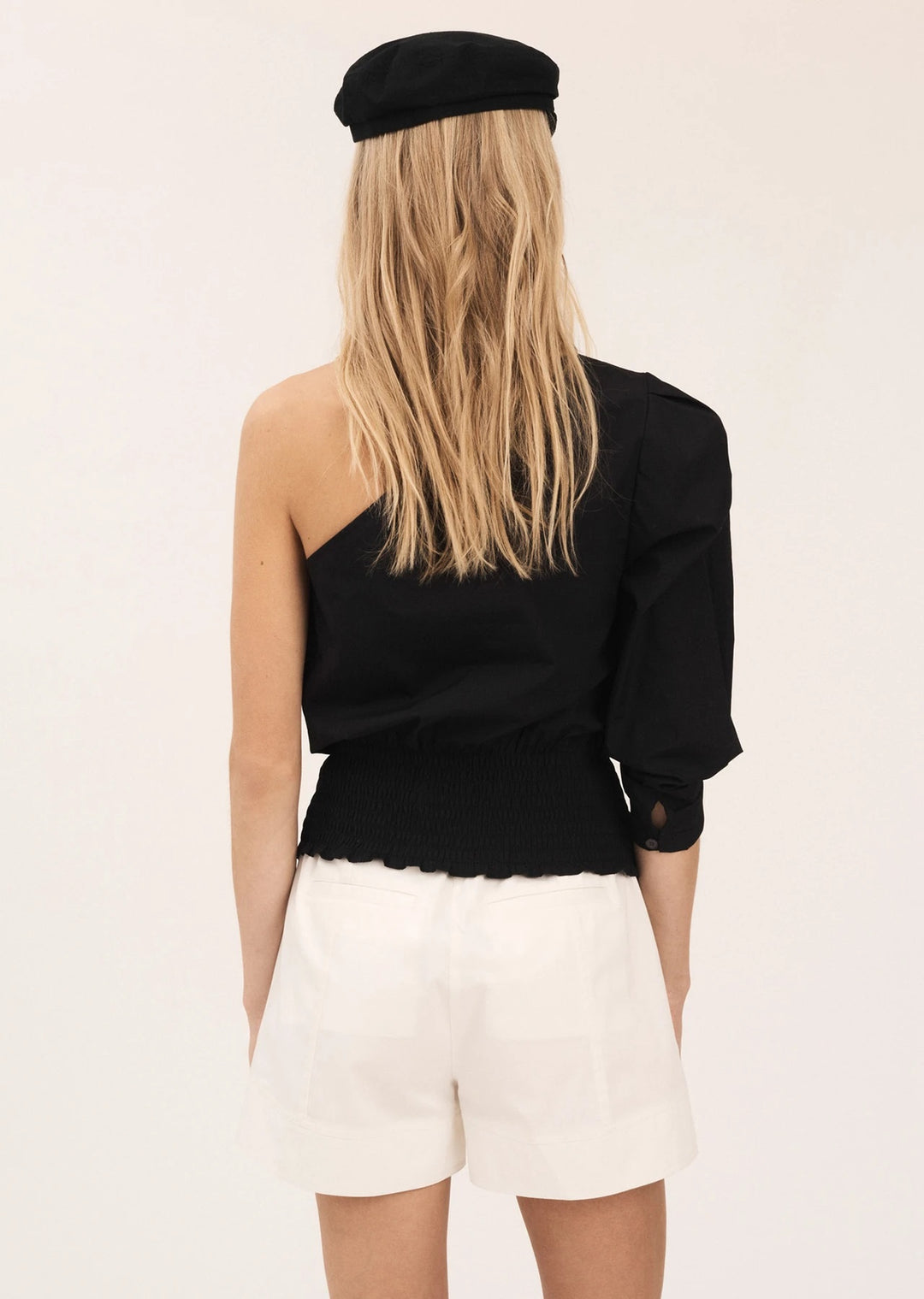 Derek Lam 10 Crosby - Fargo One Shoulder Smock Waist Blouse in Black