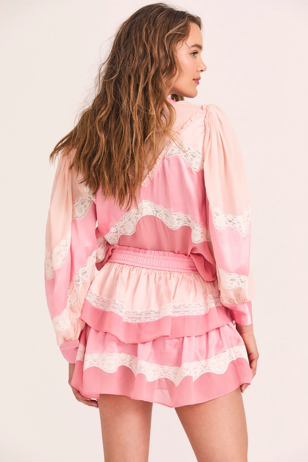 Love Shack Fancy - Fia Skirt in Pastel Pink Colorblock