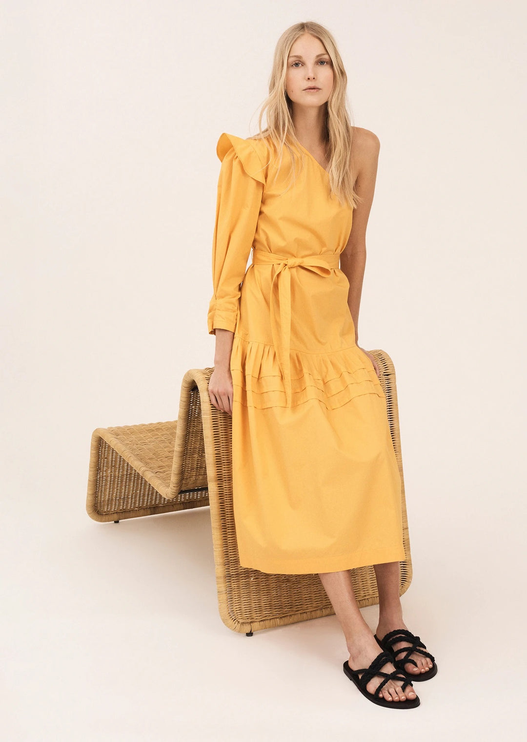 Derek Lam 10 Crosby - Finley One Shoulder Midi Dress in Orange