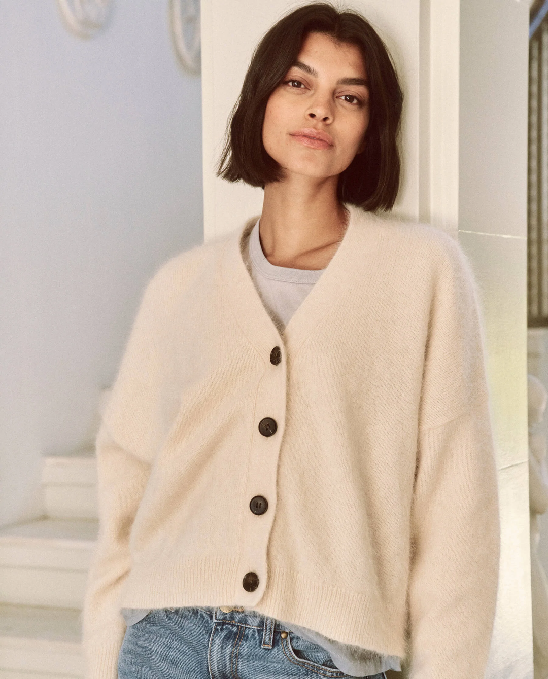 The Great - The Fluffy Slouch Cardigan in Cream