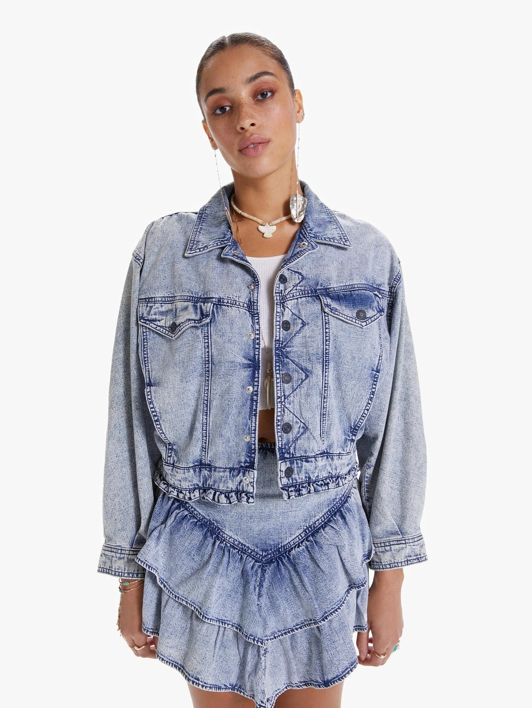 Mother - The Fly Away Ruffle Jacket in Threading the Needle