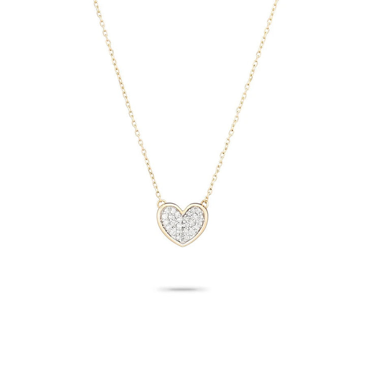 Adina - Tiny Pave Folded Heart Necklace in Y14K