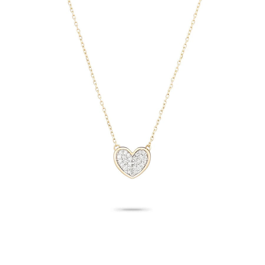 Adina - Tiny Pave Folded Heart Necklace in Y14K