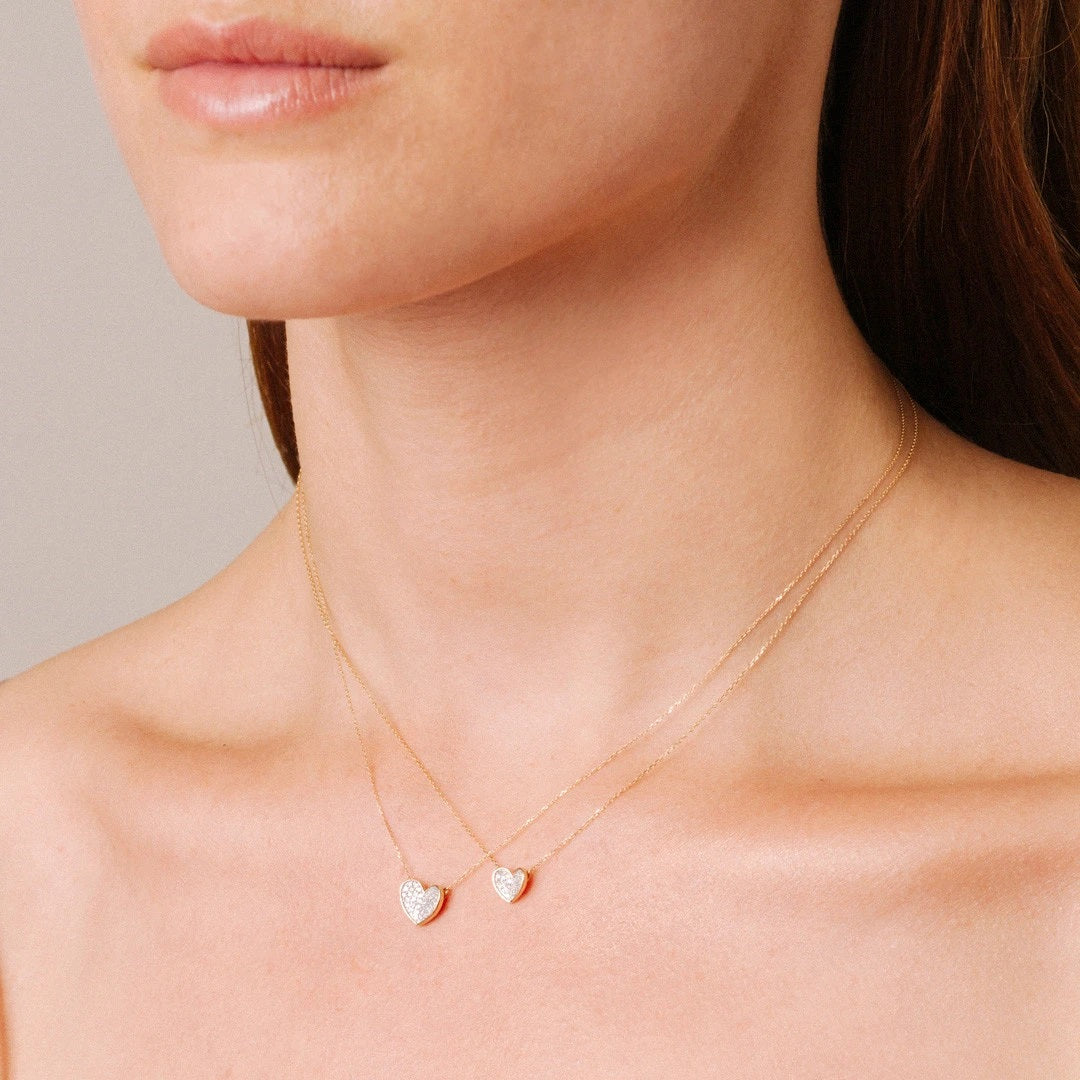 Adina - Tiny Pave Folded Heart Necklace in Y14K