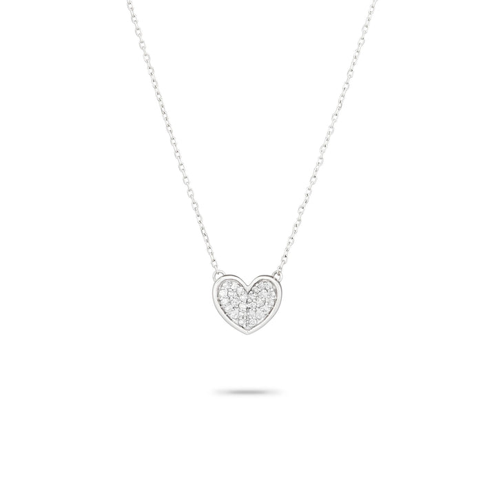 Adina - Tiny Pave Folded Heart Necklace in Sterling Silver