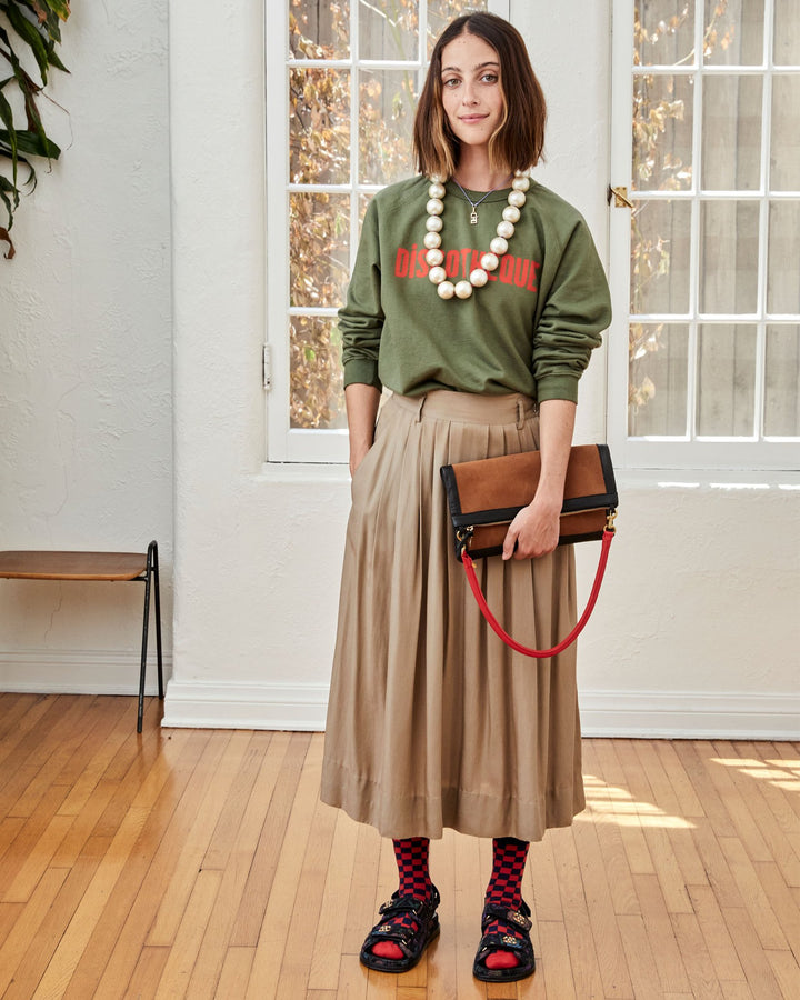 Clare V. - Foldover Clutch w/ Tabs in Cognac Perf Suede w/ Black Neptune Border