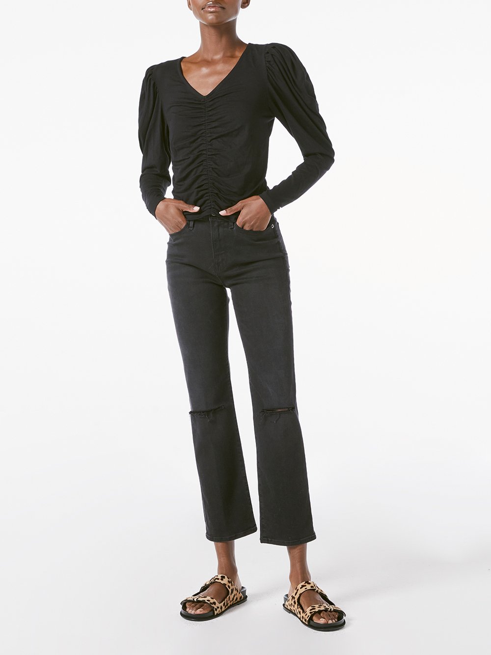 Frame - Agnes Knit Top in Noir Tops