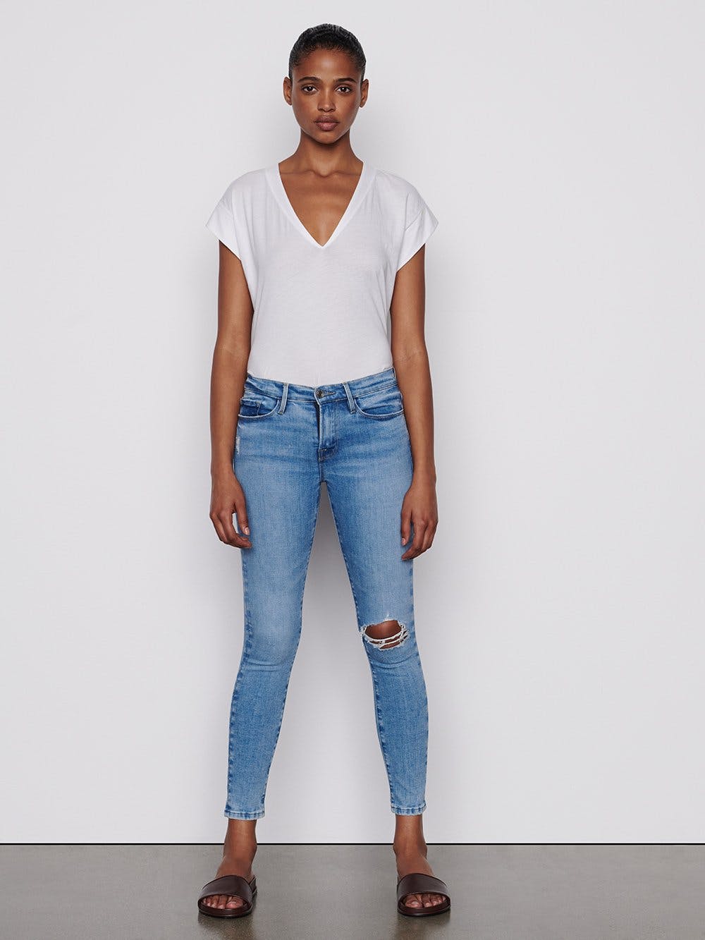 Frame - Le Skinny de Jeanne Degradable in Handcrafted Destruct Denim
