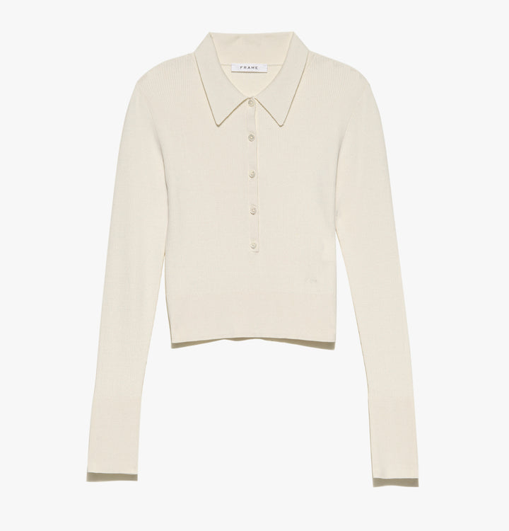 Frame - Shrunken Polo Sweater in Off White Clothing - Sweaters