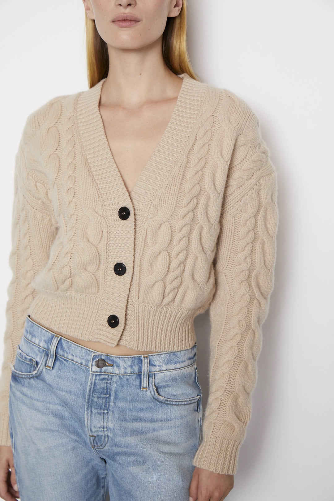 Frame - Cable Button Down Cardi in Oatmeal