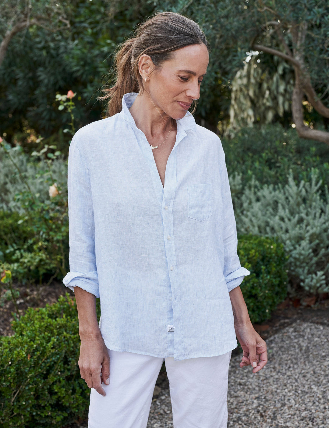 Frank & Eileen - Eileen Woven Button Up in Light Blue Linen Tops
