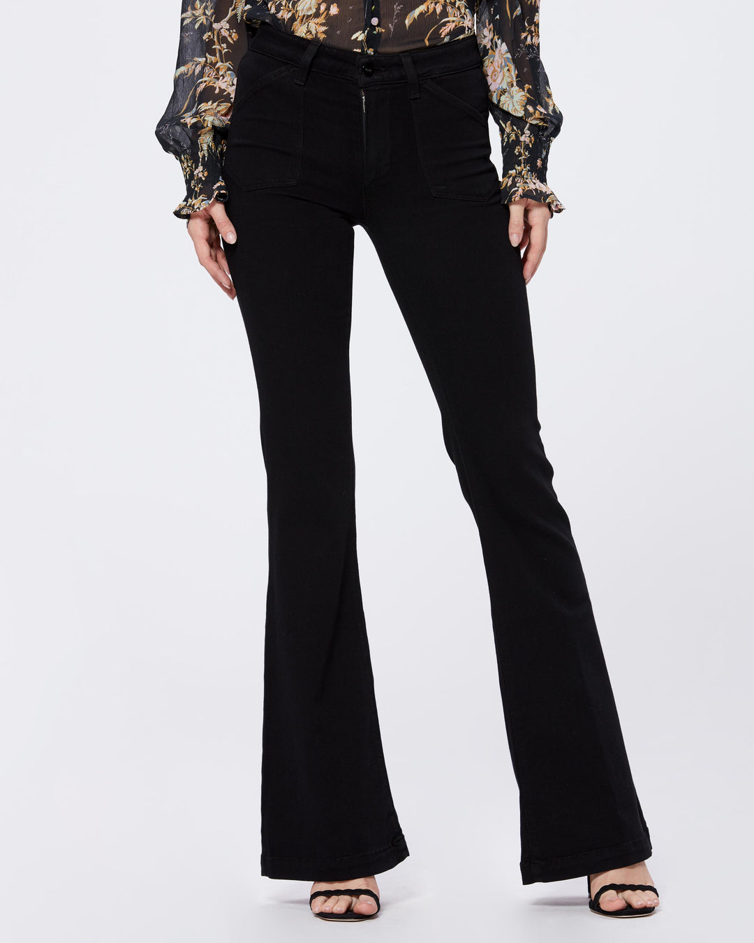 Paige Premium Denim - Genevieve Patch Pockets in Black Shadow